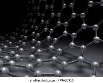 Single-walled zigzag carbon nanotubes structure scheme, atoms of carbon in wrapped hexagonal lattice on black, 3d illustration