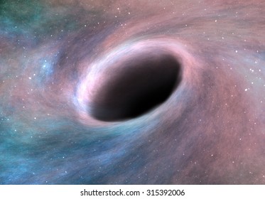 Singularity Of Black Hole Is Sucking Matter Of Nebula. Digital Illustration.