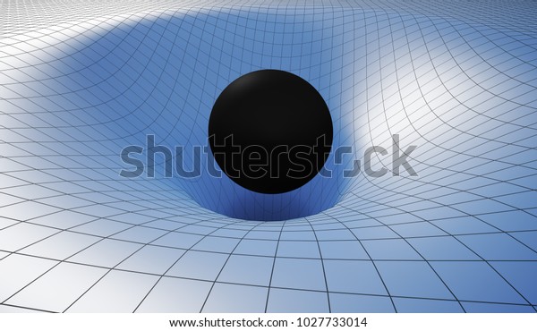 大きなブラックホールの重力に起因するブラックホールとワームホールの特異点 3dレンダリングイラスト のイラスト素材