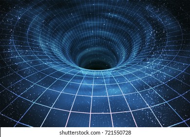 Singularity of massive black hole or wormhole. 3D rendered illustration of curved spacetime.