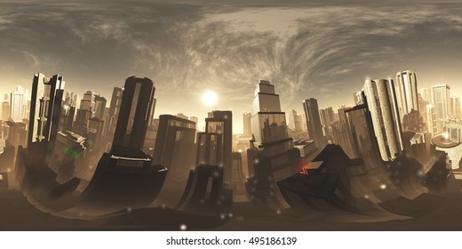 Sinister Mood Armageddon City VR 360 3D Illustration