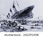 Sinking of the ocean liner the Titanic witnessed by survivors in lifeboats. May 15, 1912.