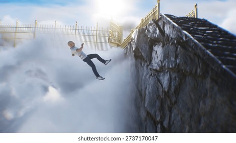 a sinner man fall from heaven to hell. Religious. concept. 3d rendering. 3D Illustration