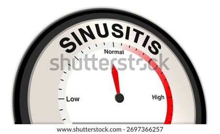 Sinusitis at normal levels, displayed on a barometer or tachometer, showing moderate sinus inflammation with noticeable congestion and discomfort, manageable under proper care and monitoring