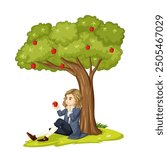 Sir Isaac Newton Setting down the Apple Tree