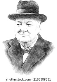 Sir Winston Leonard Spencer Churchill. Winston Churchill's Pencil Drawing Portrait.