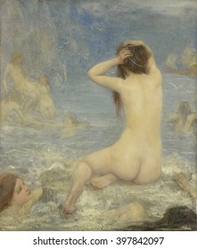 The Sirens, By John Macallan Swan, 1870-1910, British Painting, Oil On Canvas. In Greek Mythology, Sirens Lured Ships With Their Enchanting Voices To Shipwreck On The Rocky Coast Of Their Island