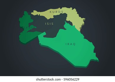 Siria, Iraq, Kurds, Isis Map. Captured Territory In Iraq And Siria