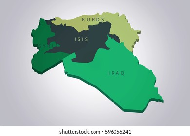 Siria, Iraq, Kurds, Isis Map. Captured Territory In Iraq And Siria