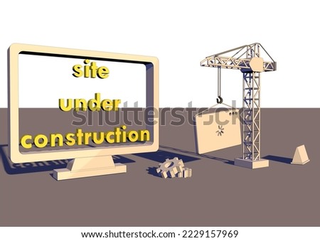 Site under construction scetch and toon with crane.3d render illustration.tif