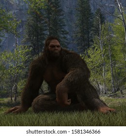 The Sitting Bigfoot 3D Illustration