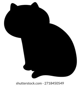 Sitting Cat Silhouette in Solid Black Profile on White Background