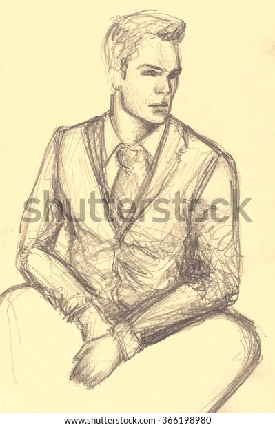 Sitting Man Illustration Suit Tie Fashion Stock Illustration 366198980