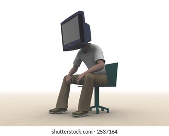 Sitting Man With Tv Set Head