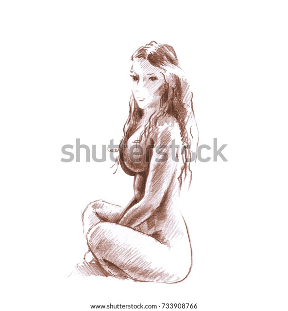 574px x 620px - Sitting Naked Woman Pencil Drawing Stock Illustration 733908766