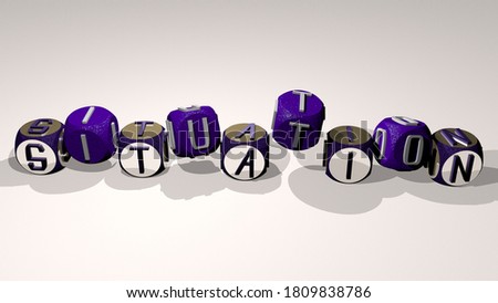 situation text by dancing dice letters, 3D illustration