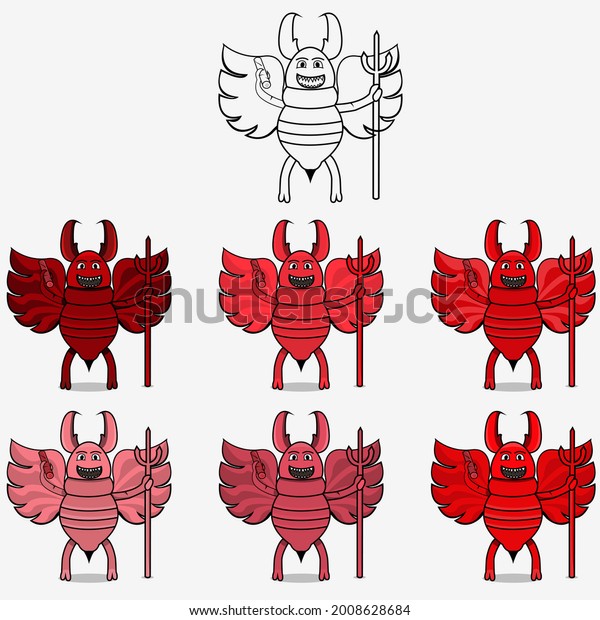 Six Color Devil Termite Mascot Character,\
White Colors Background,\
Illustration