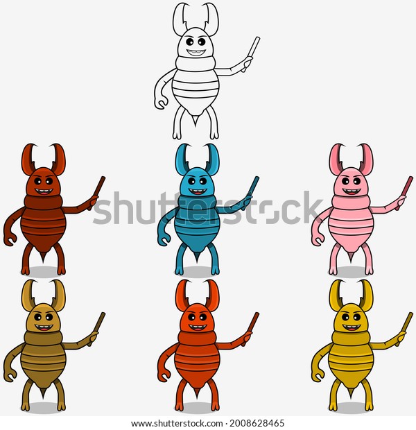 Six Color Termite Teaching Mascot Character,\
 White Colors Background,\
Illustration