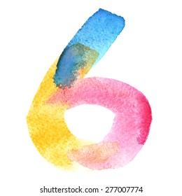 Six - Colorful Watercolor Numbers