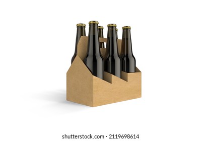 Six Pack Beer Bottle Packaging Box Blank Isolated 3D Rendering