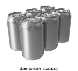 Six Pack Of Cans 3D Illustration On White Background