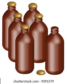 six pack of stubby style beer bottles
