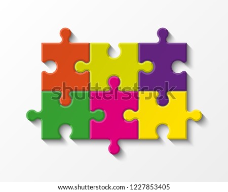 Six sided 3d puzzle presentation banner. Abstract puzzle infographic template with explanatory text field business statistics. Color 6 pieces puzzles illustration. Section six compare service banner