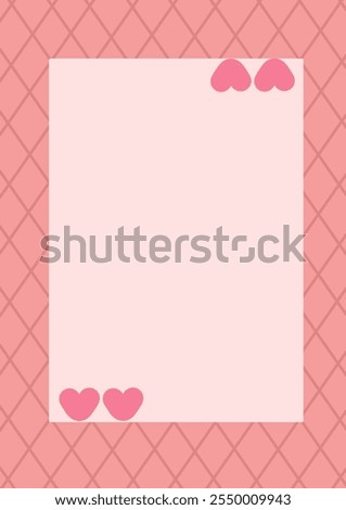 sized notepaper featuring a pink checkered pattern and heart-shaped embellishments