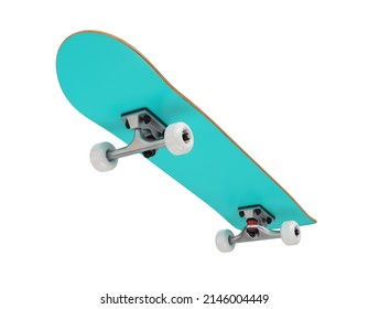 Skateboard In Motion In Blue On A White Background, 3d Render