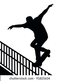 Skateboarding Skater Do Nosegrind Rail Slide With Board Silhouette