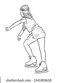 a skater girl performs on the ice rink.  illustration.  to color