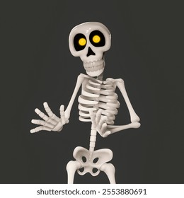 skeleton cartoon is explaining the situation, 3d illustration