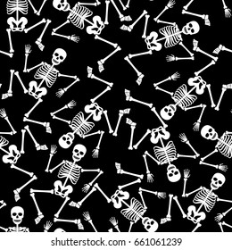 Skeleton Dancing Ghostly Dead Figure Seamless Pattern