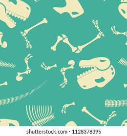 Skeleton Dinosaur Seamless Pattern. Dino Bones Ornament. Tyrannosaurus Skull Background. Prehistoric Reptile Texture.
