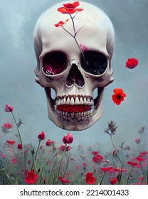 Skeleton Flower Rose Painting Illustration