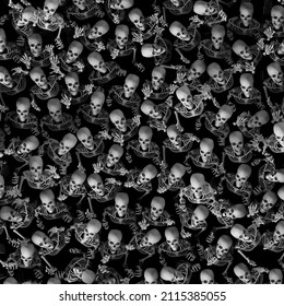 Skeleton Halloween Horror Background - 3D Illustration Of Dead Zombie Horde From Above