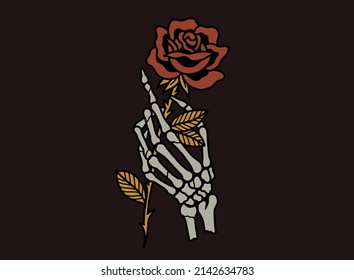 Skeleton Hand Holding Rose Tattoo Design