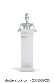 Skeleton Reading List - 3D Illustration Of Male Human Skeleton Figure Holding Up Long To Do Paper List Isolated On White Studio Background