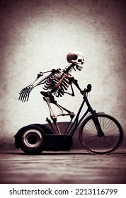 Skeleton Riding A Bike Or A Motorcycle, Vintage