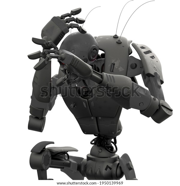 Skeleton Robot Defence Pose On White Stock Illustration 1950139969 ...