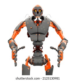 Skeleton Robot In Hip Hop Pose On White Background, 3d Illustration