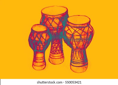 Sketch Of African Drums. Illustration