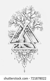 Sketch Beautiful Big Tree Triangle On Stock Illustration 721878022 ...