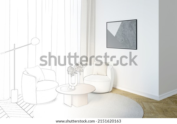 Sketch Becomes Real Room Horizontal Poster Stock Illustration ...