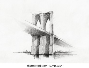 Sketch Of Brooklyn Bridge, Viewed From Manhattan