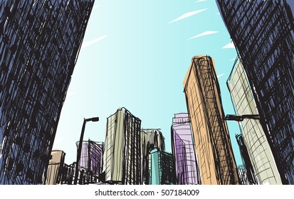 Sketch City Scape Building In Tokyo Hand Draw Illustration 