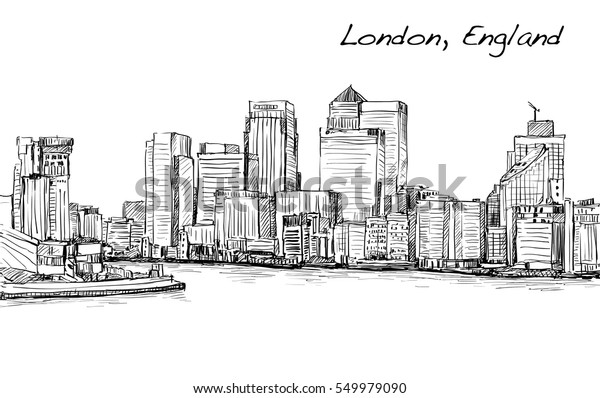 イギリスのロンドンの街並みをスケッチし テムズ川沿いの天窓や建物を見せる イラトス のイラスト素材