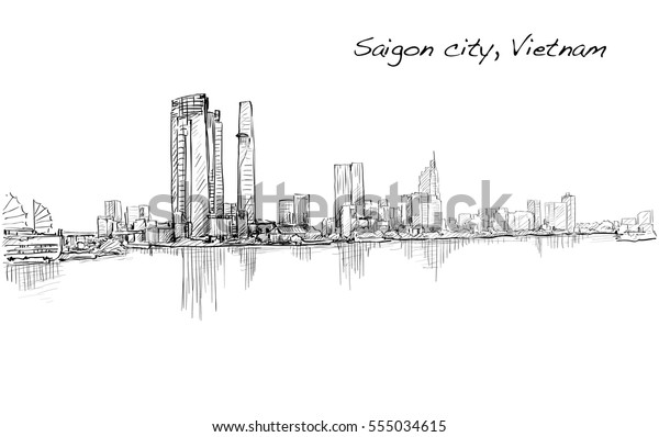 Sketch cityscape of Saigon city (
Ho Chi Minh ) Vietnam show skyline and building, illustration
