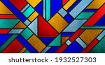 Sketch of a colored stained glass window. Art Deco. Abstract stained-glass background. Bright colors, colorful. Modern stained glass. Expression of color. Color movement. Vintage.	