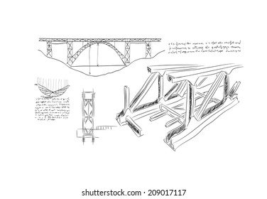 Sketch of construction project on white background